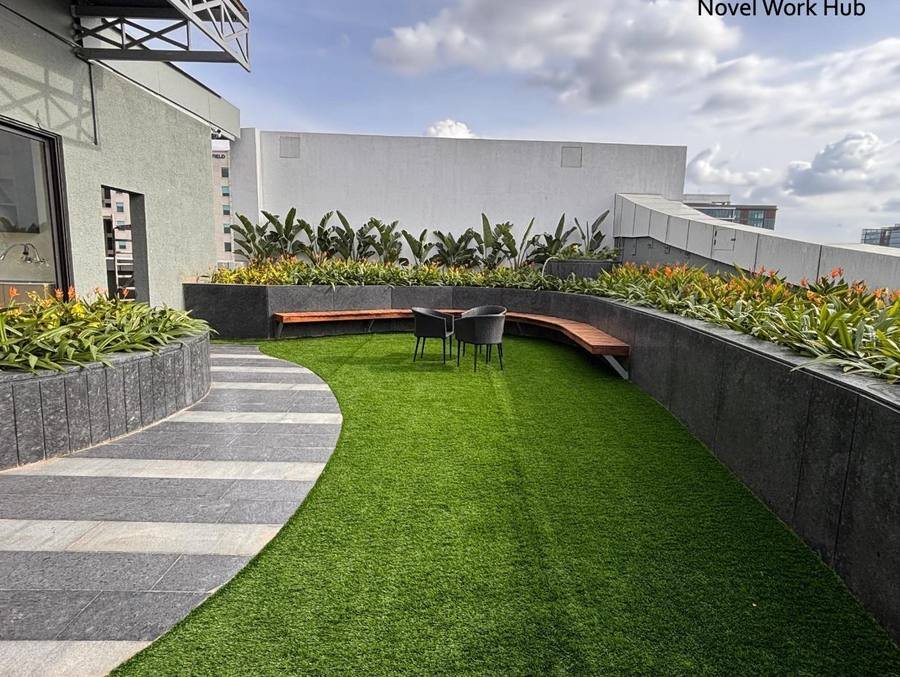 Novel Work Hub rooftop terrace and seating deck